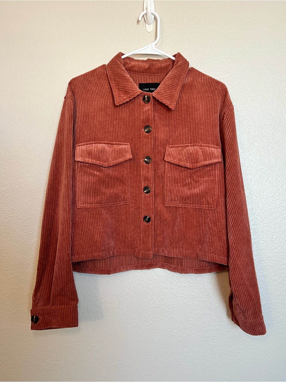 Love Tree Corduroy Cropped Shacket Jacket Rust/Terracotta Womens Large NWOT
